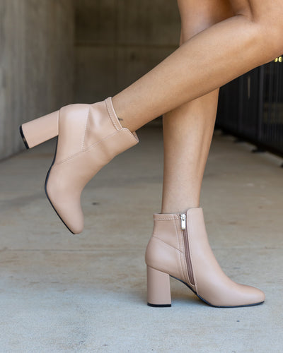 Carla Faux Leather Booties - Taupe