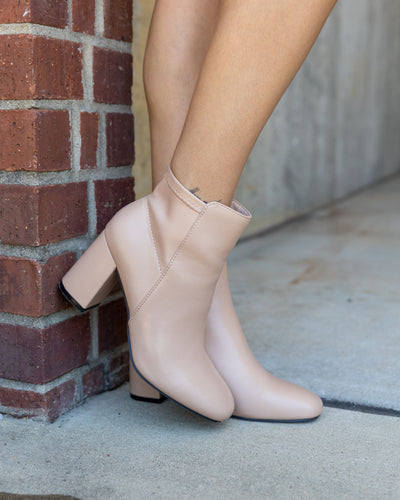 Carla Faux Leather Booties - Taupe