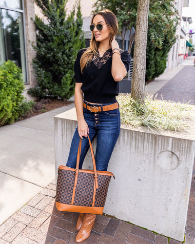 Kira V-Neck Lace Sweater - Black