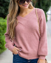 Amaya V-Neck Ribbed Sweater - Blush
