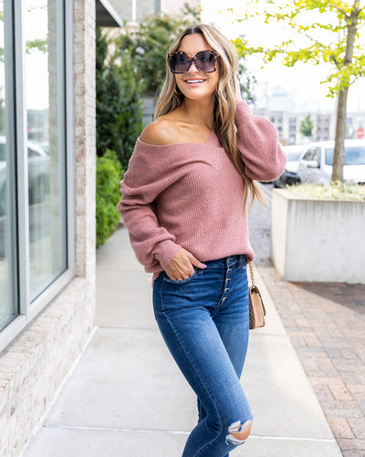 Amaya V-Neck Ribbed Sweater - Blush