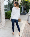 Abby Lace V-Neck Ribbed Sweater - White