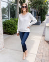 Abby Lace V-Neck Ribbed Sweater - White