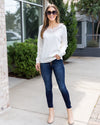 Abby Lace V-Neck Ribbed Sweater - White