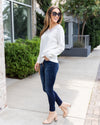Abby Lace V-Neck Ribbed Sweater - White