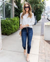 Abby Lace V-Neck Ribbed Sweater - White