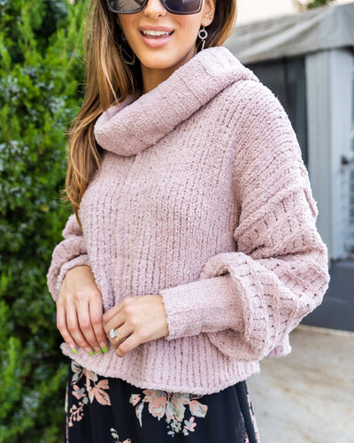Bethany Cowl Neck Bubble Sleeve Sweater - Beige Pink