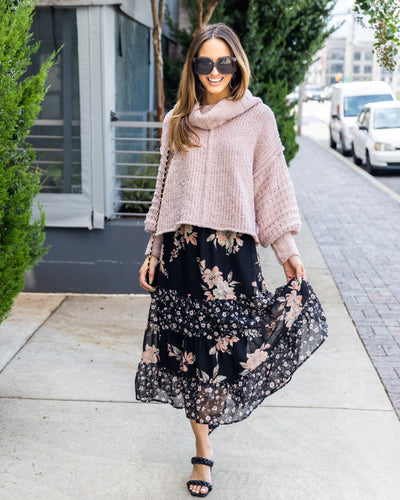 Bethany Cowl Neck Bubble Sleeve Sweater - Beige Pink