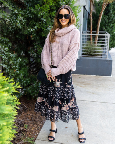 Bethany Cowl Neck Bubble Sleeve Sweater - Beige Pink