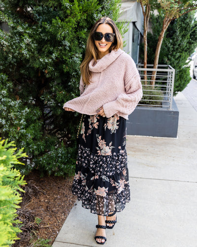 Bethany Cowl Neck Bubble Sleeve Sweater - Beige Pink