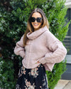 Bethany Cowl Neck Bubble Sleeve Sweater - Beige Pink