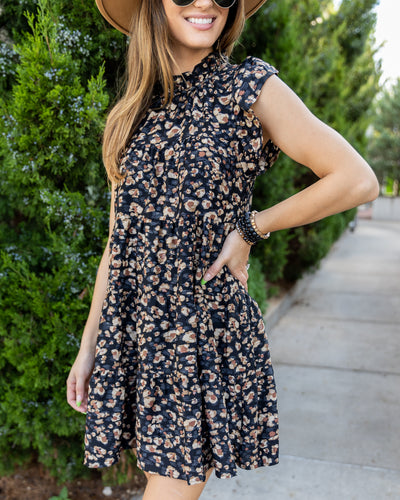 Connie Spotted Tiered Ruffle Dress - Black