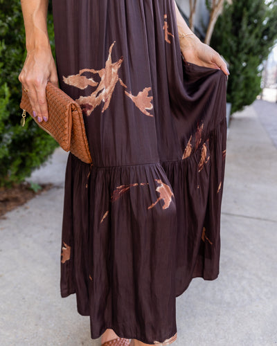 Selena Smocked Satin Maxi - Mocha