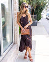 Selena Smocked Satin Maxi - Mocha