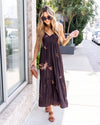 Selena Smocked Satin Maxi - Mocha