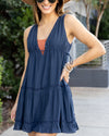 Gina V-Neck Side Tie Dress - Navy