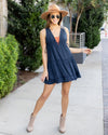 Gina V-Neck Side Tie Dress - Navy