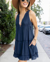 Gina V-Neck Side Tie Dress - Navy