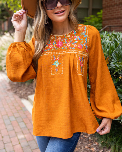 Coraline Embroidered Blouse - Pumpkin