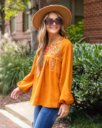 Coraline Embroidered Blouse - Pumpkin