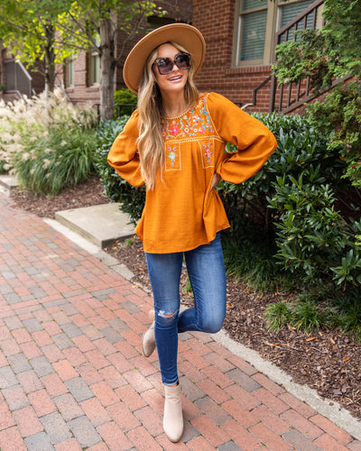 Coraline Embroidered Blouse - Pumpkin