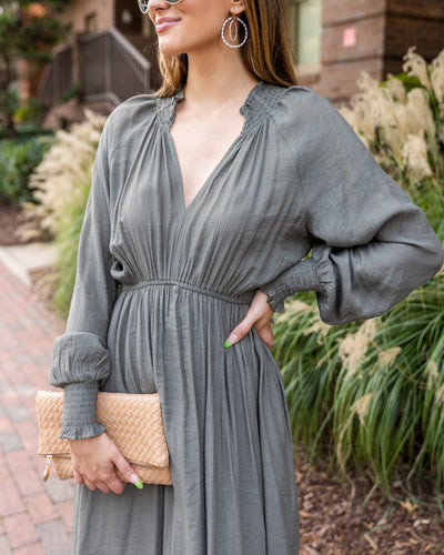 Florence Smocked Maxi Dress - Olive