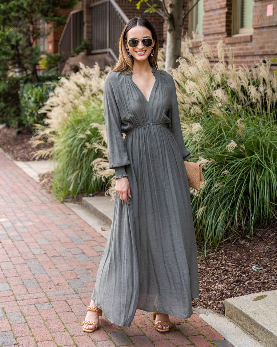 Florence Smocked Maxi Dress - Olive