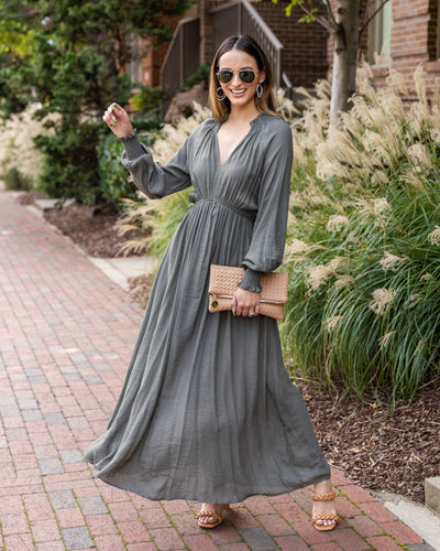 Florence Smocked Maxi Dress - Olive