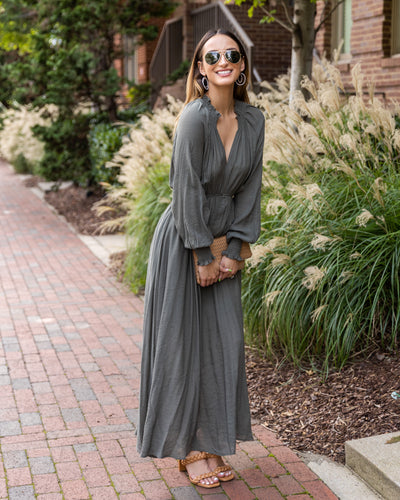 Florence Smocked Maxi Dress - Olive