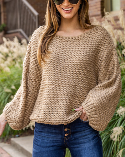 Dawn Open Knit Bubble Sleeve Sweater - Sand