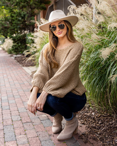 Dawn Open Knit Bubble Sleeve Sweater - Sand