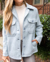 Ryann Button Down Pocketed Faux Fur Shacket Coat - Sky Blue