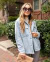 Ryann Button Down Pocketed Faux Fur Shacket Coat - Sky Blue