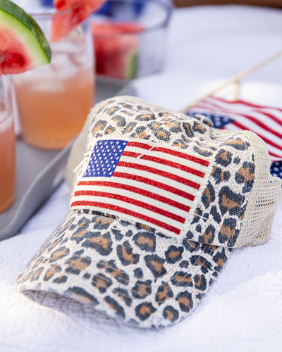 Freedom American Flag Glitter Trucker Hat - Leopard