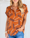 Giselle V-Neck Multi Print Top - Sandstone