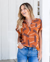 Giselle V-Neck Multi Print Top - Sandstone