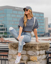 Hadley Waffle Knit Henley Cropped Top - Charcoal