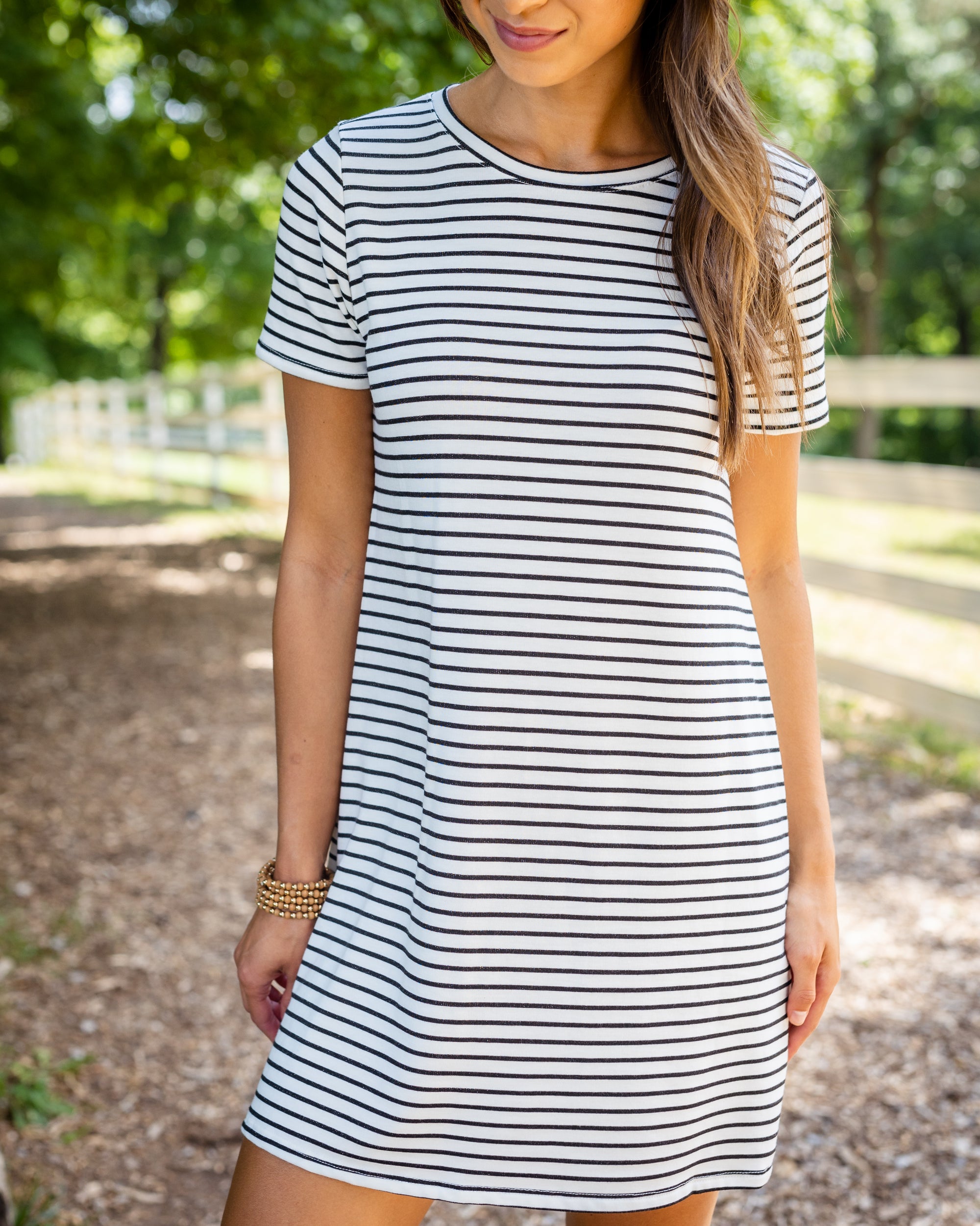 Striped Dress - Off White/Black Eleven Oaks Boutique