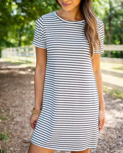 Hannah Striped T-Shirt Dress - Off White/Black