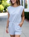 Hayes Striped Pocketed Romper - Blue/White