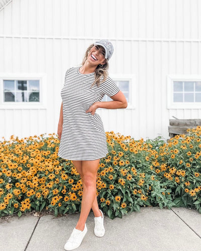 Hannah Striped T-Shirt Dress - Off White/Black