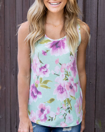 Jane Floral Tank - Mint