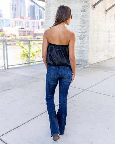 Jazmine Silk Strapless Crop Top - Black