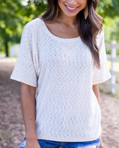 Joana Ribbed Drop Shoulder Top - Cream