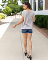 Jordyn Ruched Neckline Gauze Top - Light Grey