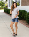 Jordyn Ruched Neckline Gauze Top - Light Grey