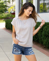 Jordyn Ruched Neckline Gauze Top - Light Grey