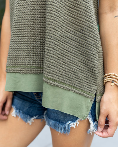 Josie Waffle Knit Tank - Olive