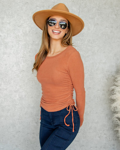 Julian Ruched Fitted Top - Rust