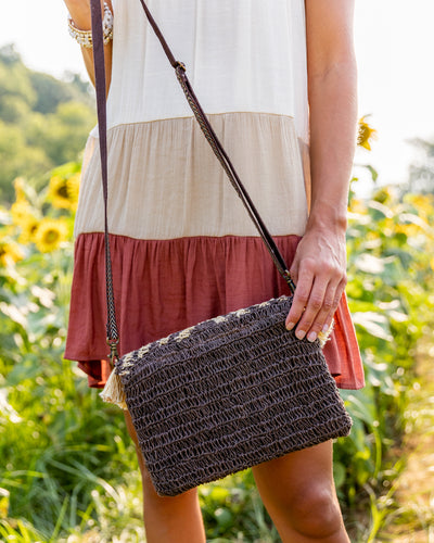 Kat Frayed Crossbody Clutch - Mocha